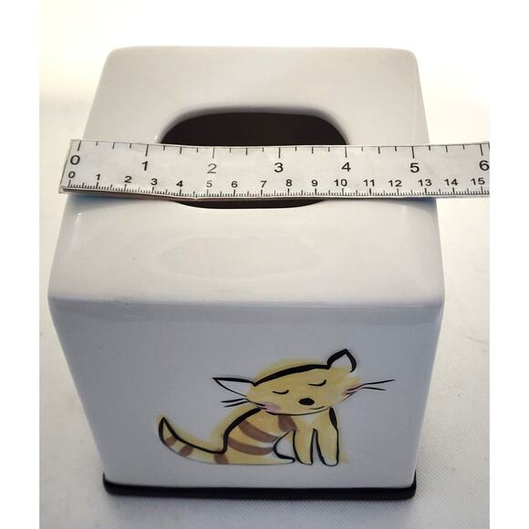 TISSUE HOLDER-JENNY FAW-Ceramic-Embossed-4 Sided Design-White-Unique-Any Room - Picture 13 of 13